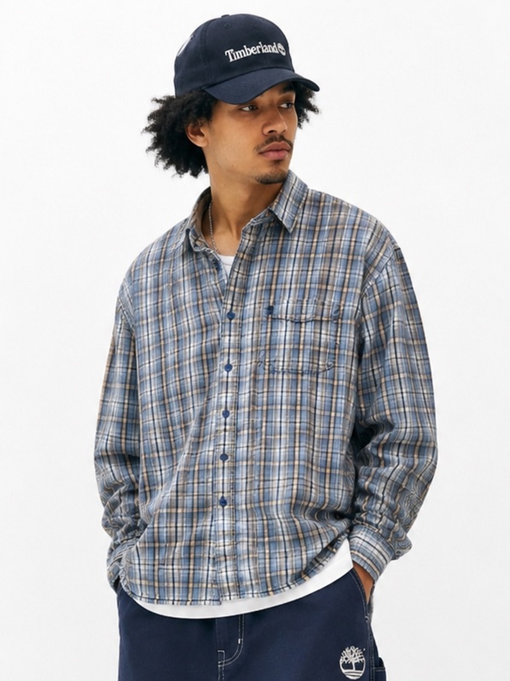 Timberland Blue and White Plaid Long Sleeve Shirt Mens Size XL Streetwear